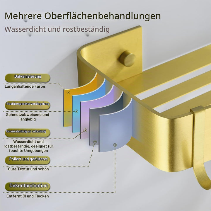 Duschablage Gold, Duschregal Ohne Bohren Dusche Regal für Badezimmer Rostfreies Shampoo Halterung Me
