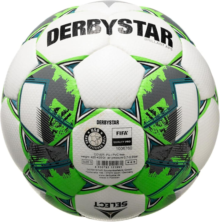 Derbystar Unisex – Erwachsene Brillant Fussballbälle 5 Weiss Grün Grau, 5 Weiss Grün Grau