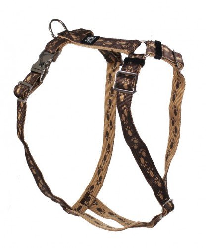 Feltmann Premium Hundegeschirr mit Alu-Max®, Soft- Nylonband, beige mit braunen Pfötchen, 40-60cm, 1