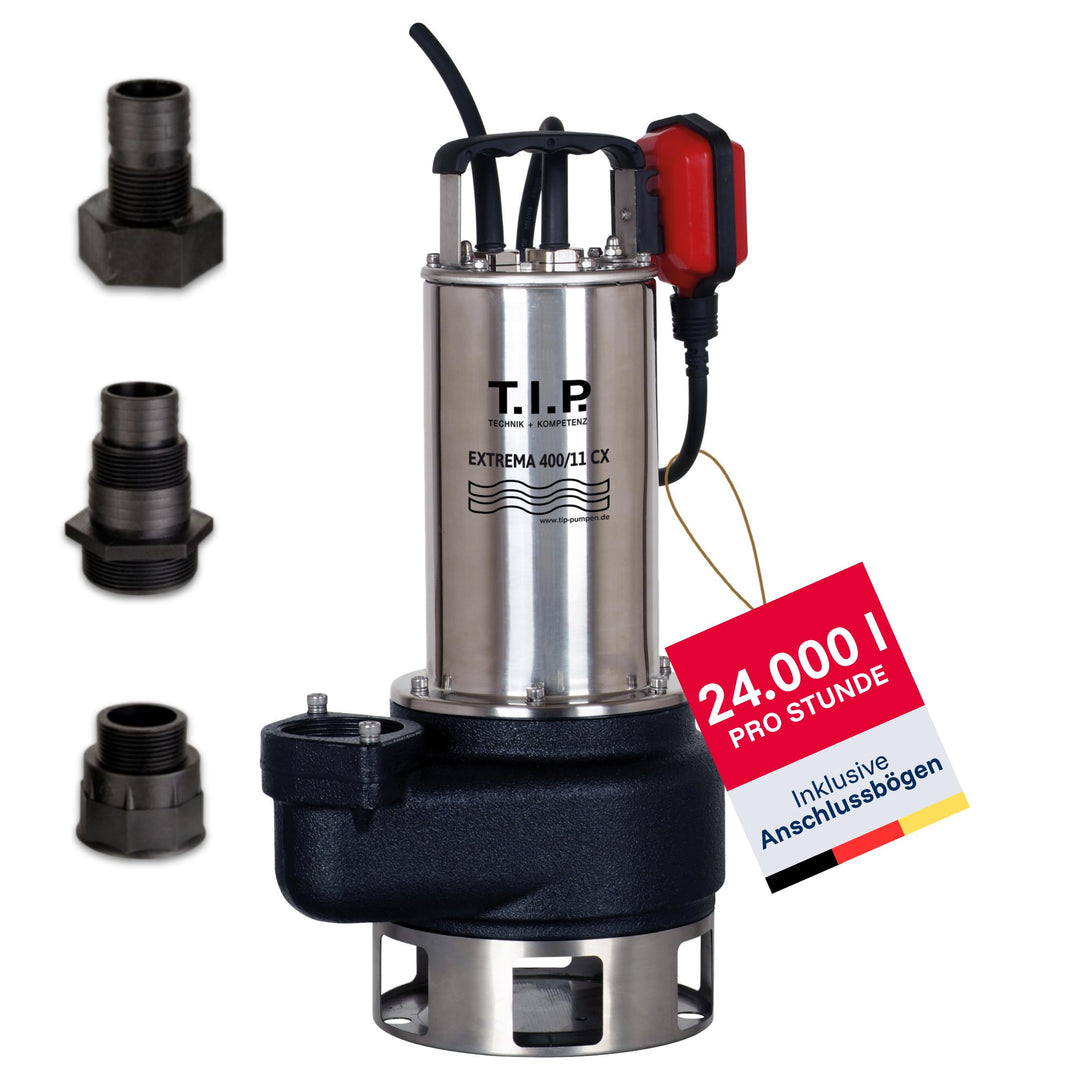 T.I.P. Schmutzwasser Tauchpumpe - Baupumpe Edelstahl (24.000l/h Fördermenge, 11m Förderhöhe, 1,1bar