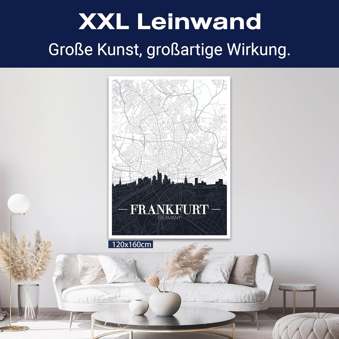 wandmotiv24 Leinwandbild Stadt Karte, Hochformat, Frankfurt am Main, Deutschland, Skyline M0451 80L