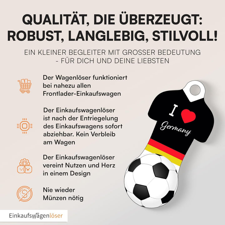 Einkaufswagenlöser ® Fussball Trikot Deutschland/Schlüsselanhänger Einkaufschip mit Schlüsselfundser