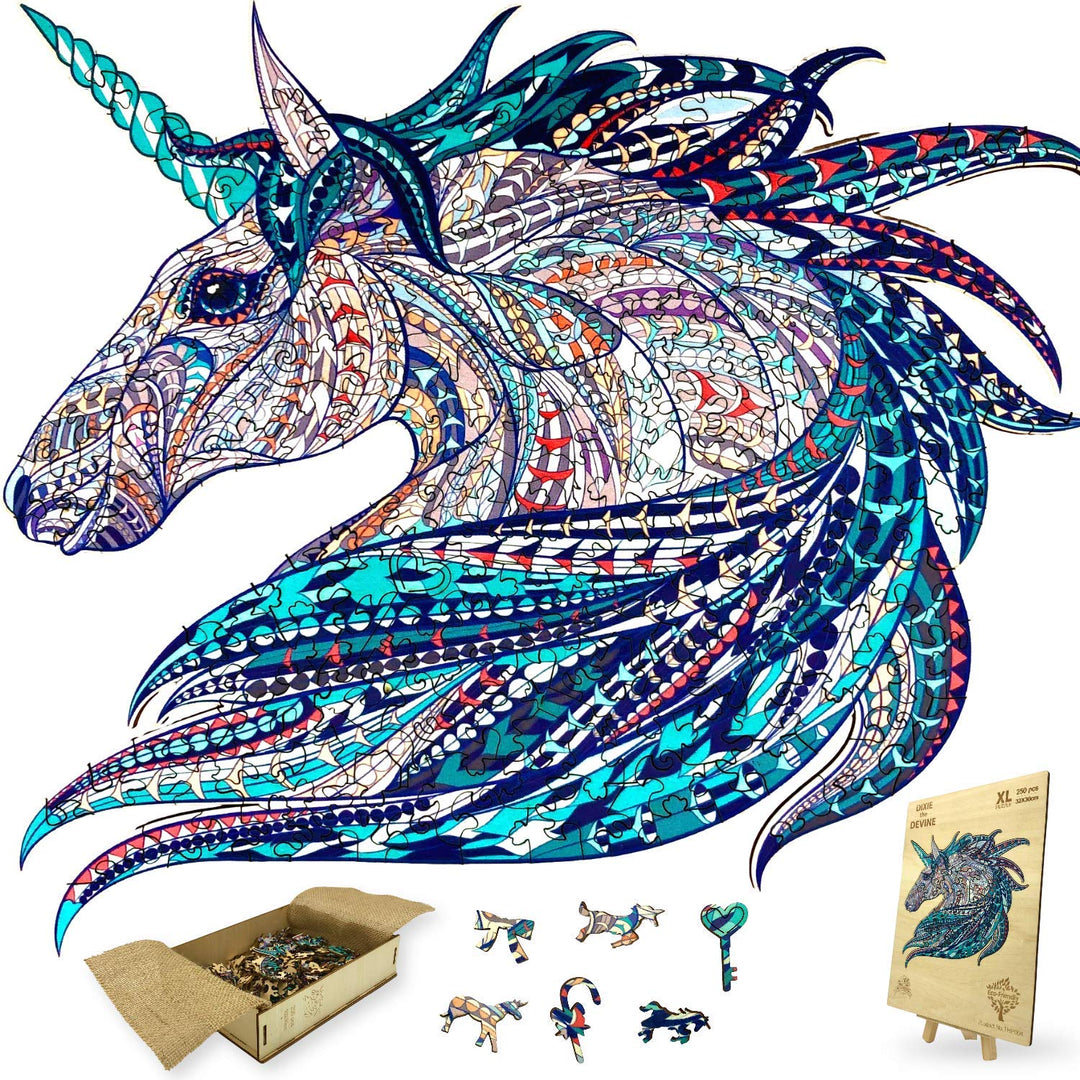 The Puzzled Tree Holzpuzzle XL 250 Teile (32x30cm) Einhorn Holzpuzzle für Erwachsene Präsentiert in