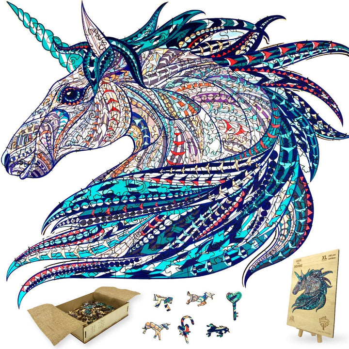 The Puzzled Tree Holzpuzzle XL 250 Teile (32x30cm) Einhorn Holzpuzzle für Erwachsene Präsentiert in