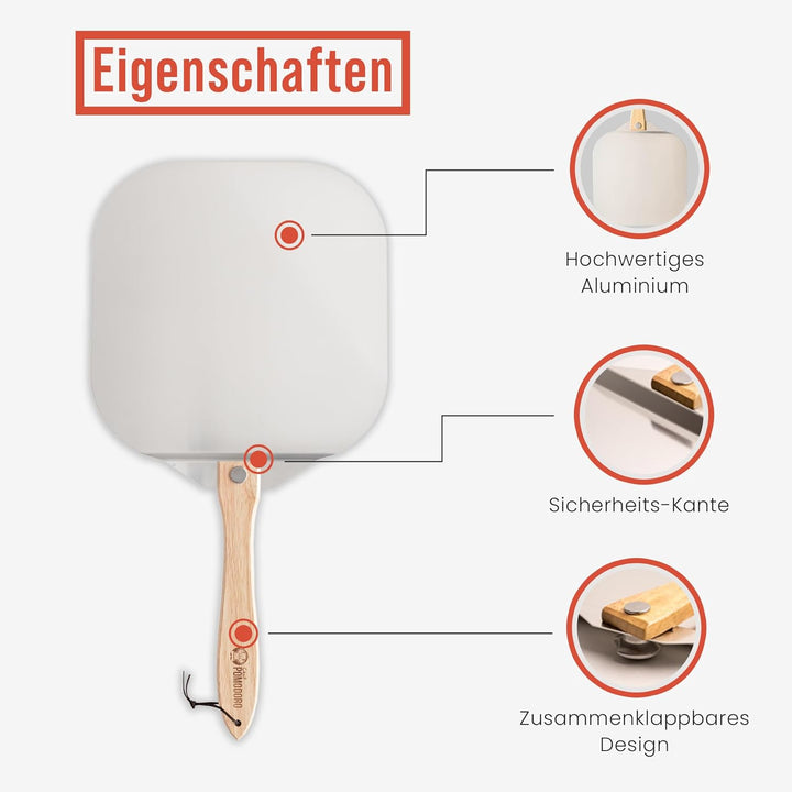 Chef Pomodoro - Pizzaschieber - 35,6 x 40,6 cm - Faltbarer Griff - Perforierte Aluminium Pizzaschauf