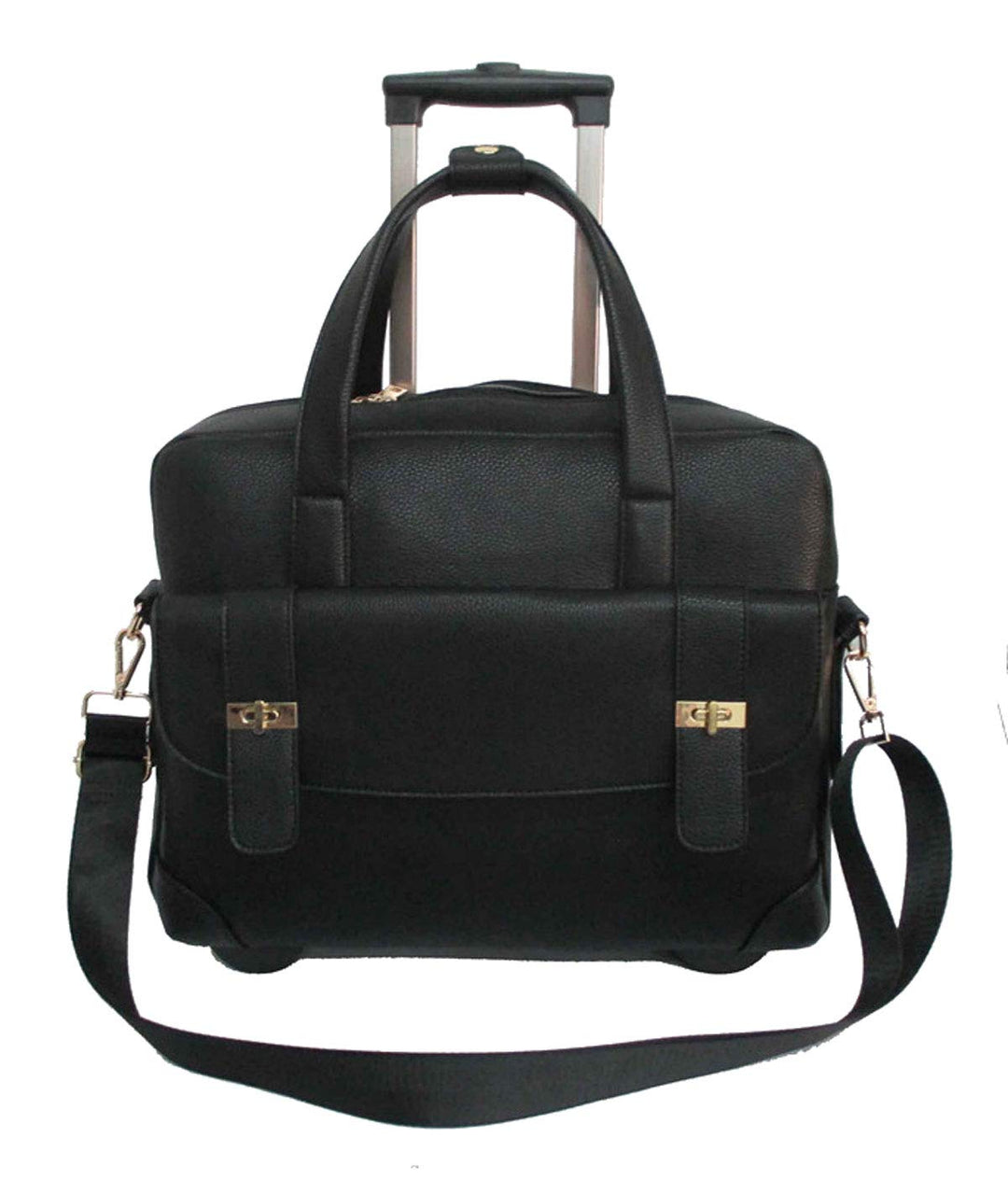 Bowatex Luxus Damen Aktentasche Laptop 2 Rollen Schulter Gurt Trolley Schwarz