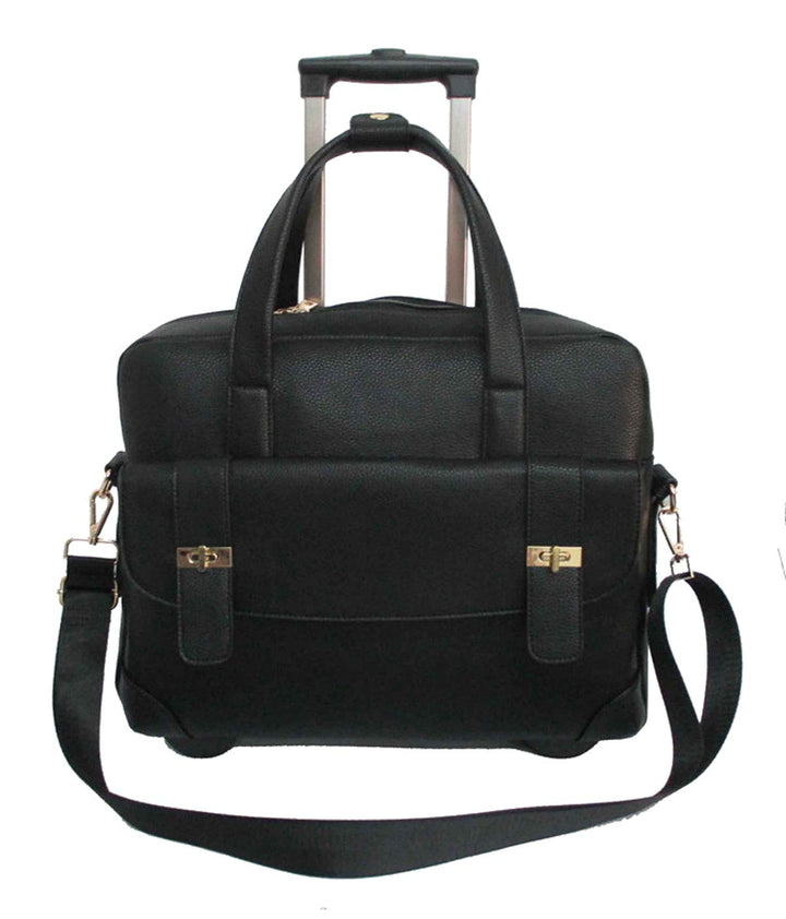 Bowatex Luxus Damen Aktentasche Laptop 2 Rollen Schulter Gurt Trolley Schwarz