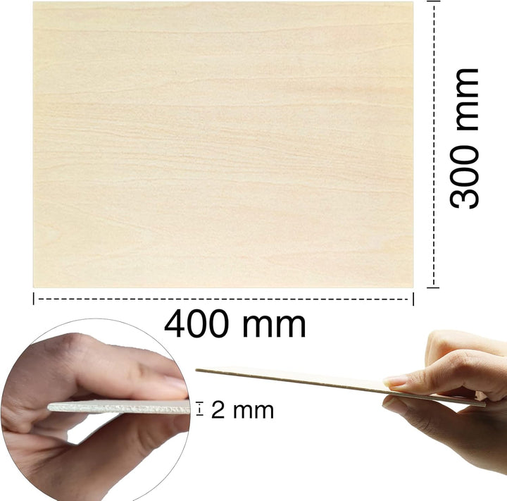 OWLKELA Lindenholz, 6 Stücke 400 * 300 * 2mm, Bastelholzplatten - Holzausschnitte zum Basteln, ideal