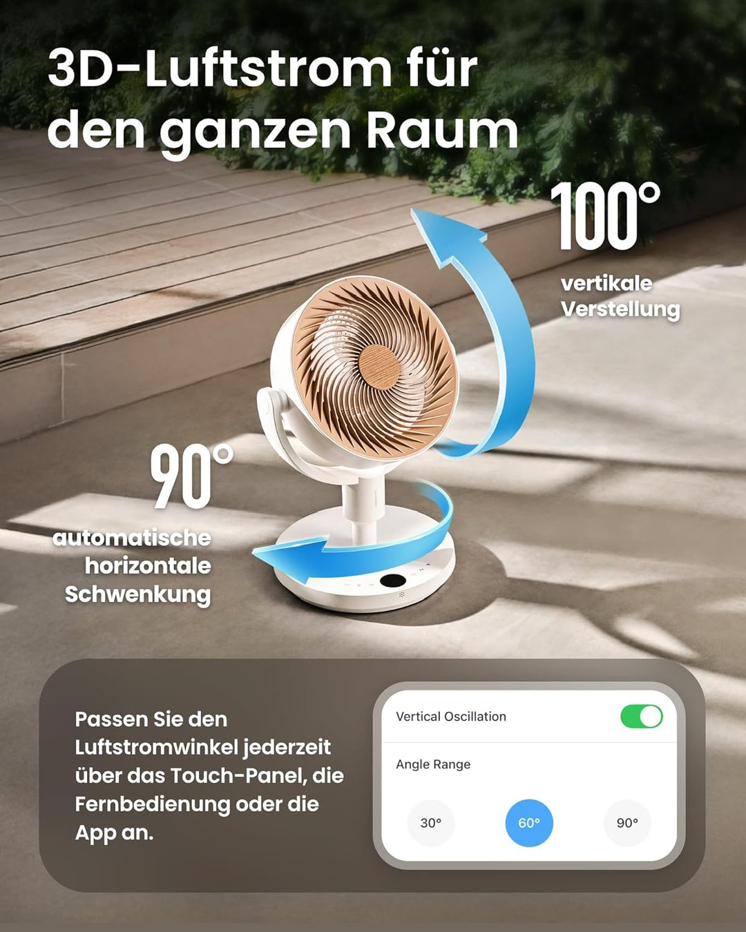 SwitchBot Standventilator mit Luftzirkulation mit RGB-Beleuchtung, 22 dB-ultra-leise, Fernbedienung,