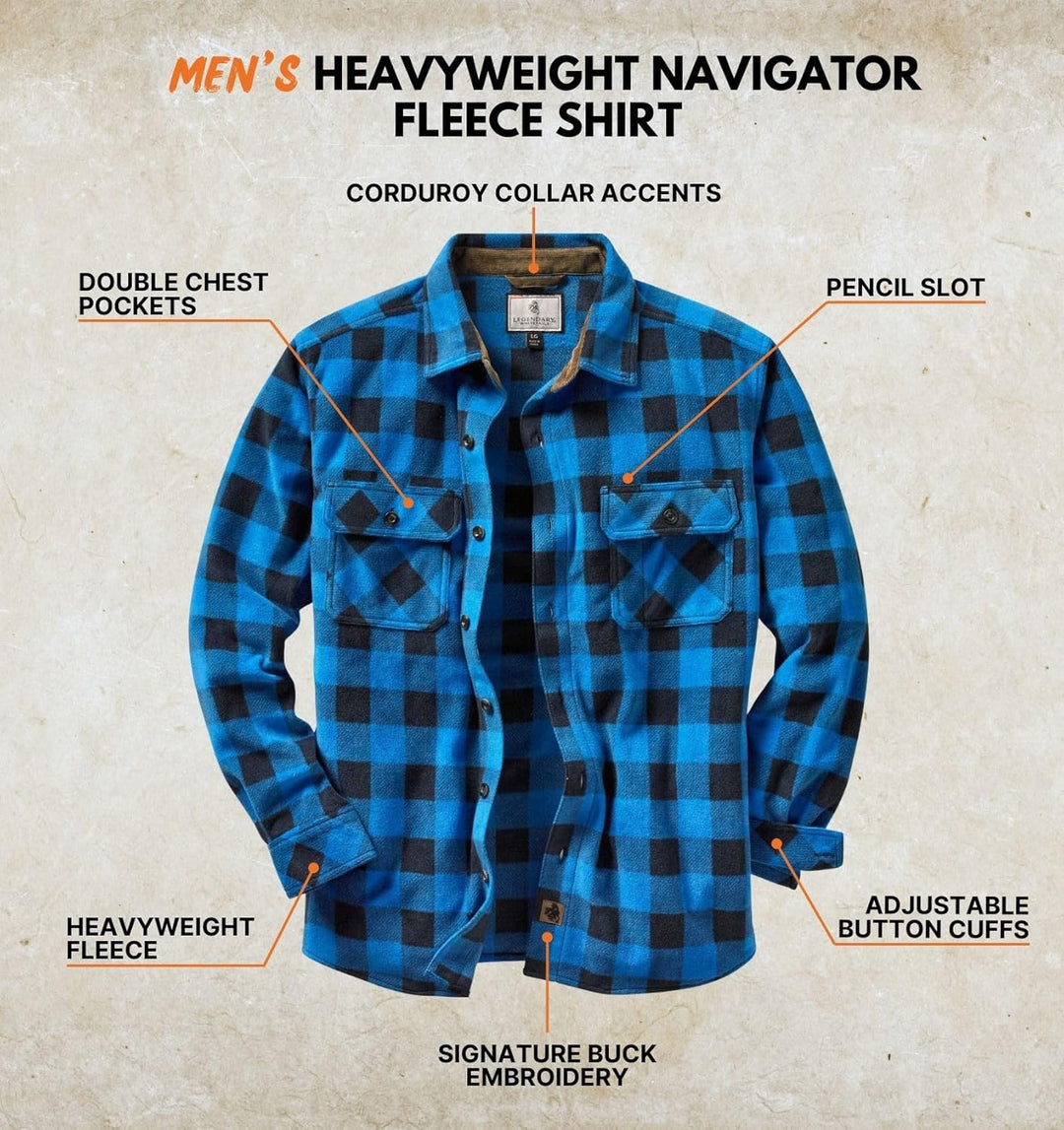 Legendary Whitetails Navigator Fleece-Herrenhemd mit Knopfleiste, S Liberty Buffalo Plaid Blue