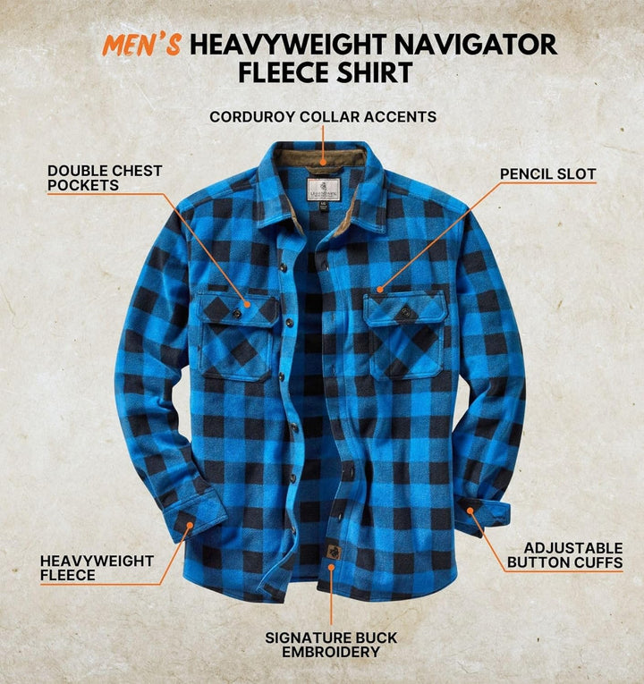 Legendary Whitetails Navigator Fleece-Herrenhemd mit Knopfleiste, S Liberty Buffalo Plaid Blue