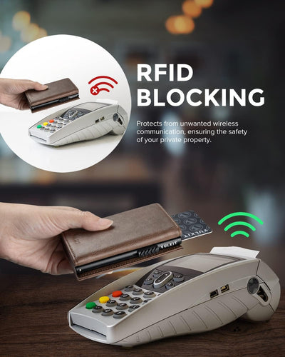 VULKIT Kreditkartenetui RFID-blockierende Pop-Up-Kartentasche aus Echtem Leder mit Geldscheinfach, A