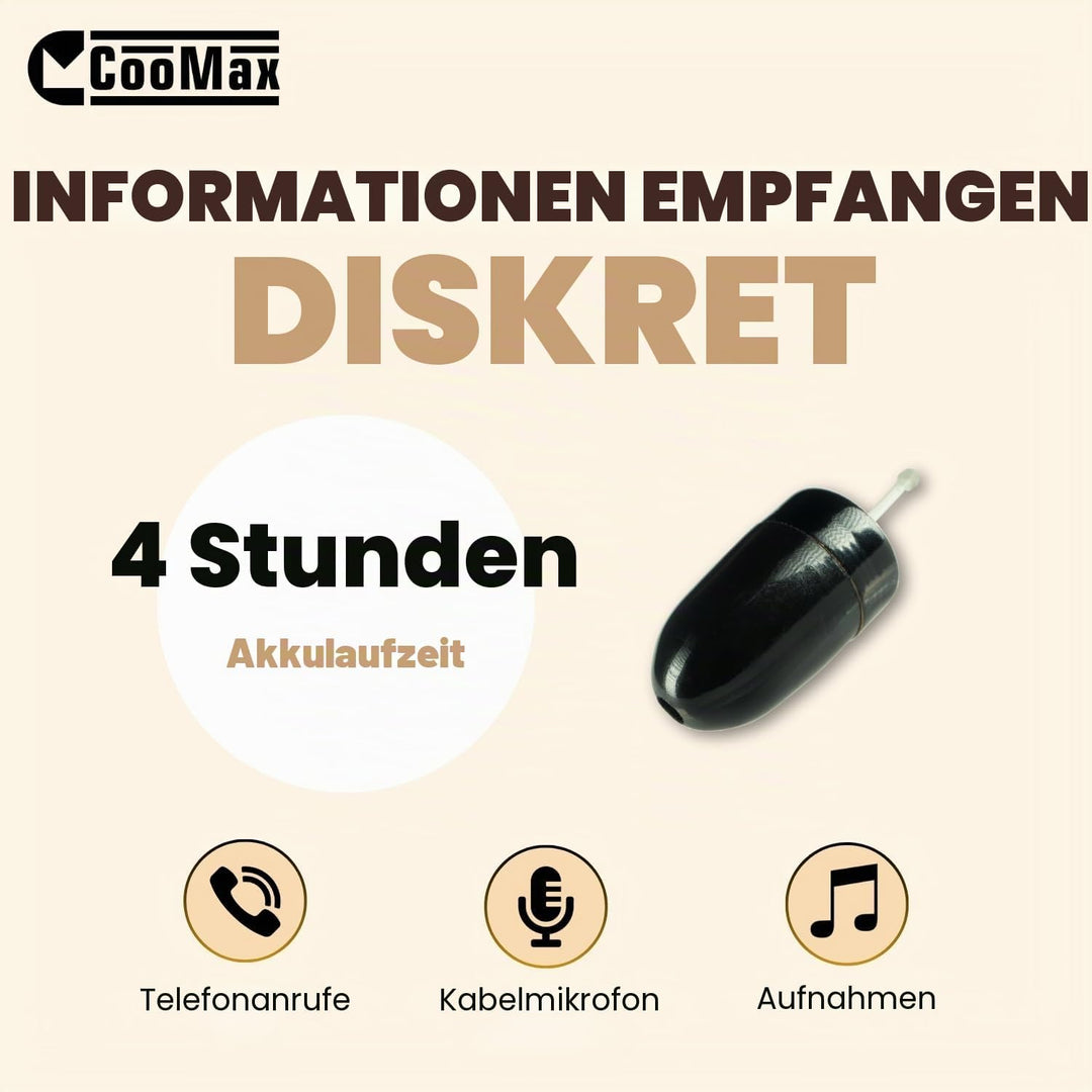 CooMax Spion Kopfhörer Bluetooth Kabellos VIP Pro Unsichtbare Kopfhörer Mikrofon Handy Prüfung - Min