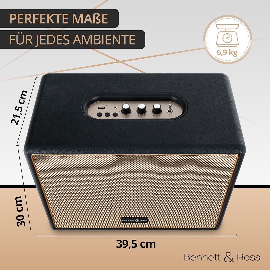 Bennett & Ross BB-880BK Blackmore Giant - Retro Bluetooth Lautsprecher in Lederoptik - TWS-Funktion