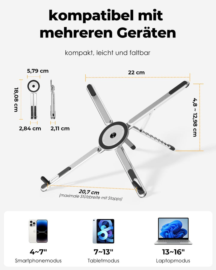 Laptop Ständer faltbar, 3-in-1 höhen- und winkelverstellbarer Laptopständer Aluminiumlegierung, belü