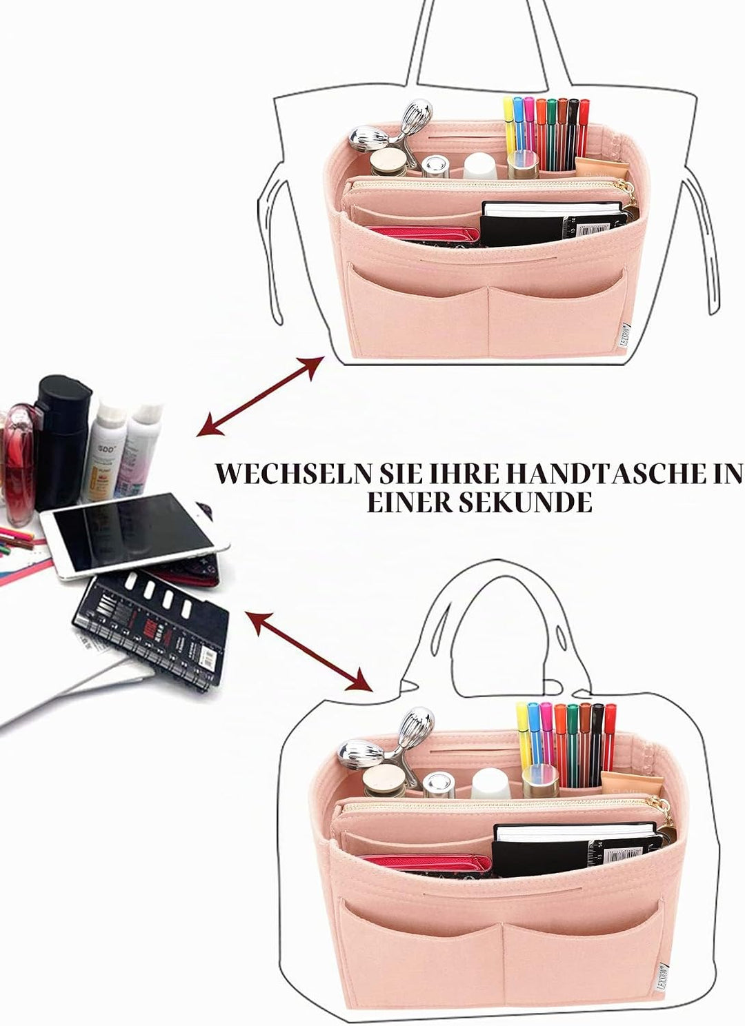 Organisatorischer Tascheineinsatz aus Filz mit Reissverschluss, passend für Speedy-Neverfull-Tasche,