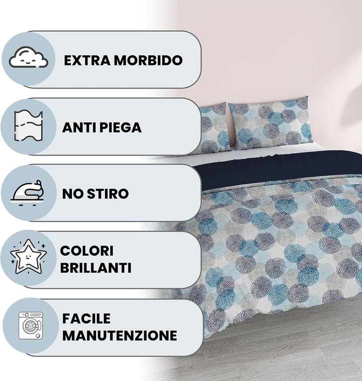 Italian Bed Linen Fantasy Bettbezug, Soffioni Blu, Doppelte