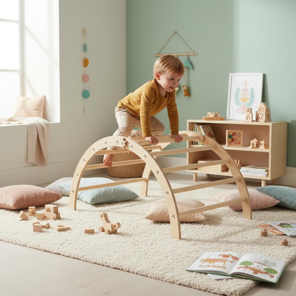 Bellabino Ruki 2in1 Kletterbogen und Wippe mit Kissen 'Graue Sterne ', Klettergerüst indoor, Kletter