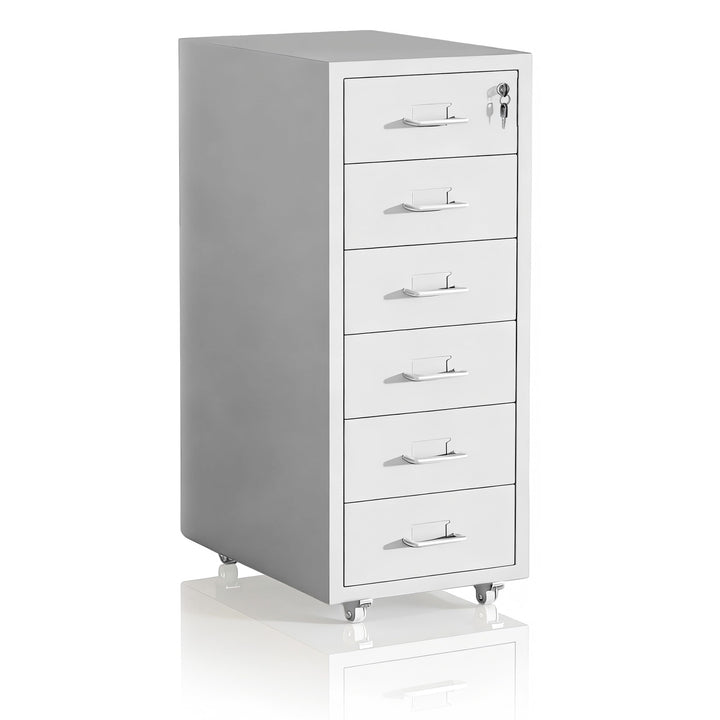 Relaxdays Rollcontainer, 6 Schubladen, HxBxT: 69 x 28 x 41 cm, abschliessbar, Aktenschrank auf Rolle