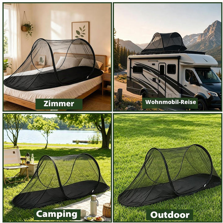 Pop-Up Moskitonetz, Bettzelt für Reisen, Camping und Zuhause, Faltbares Mückennetz (Schwarz)