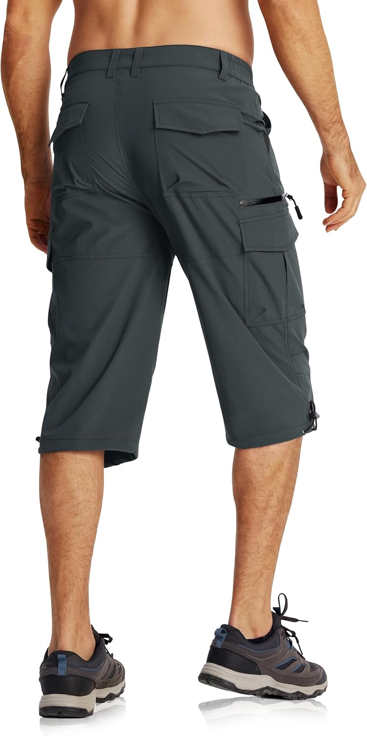 MAGCOMSEN Herren 3/4 Hose Schnelltrocknend Outdoor Shorts mit 7 Taschen Leicht Sommer Caprihose Atmu