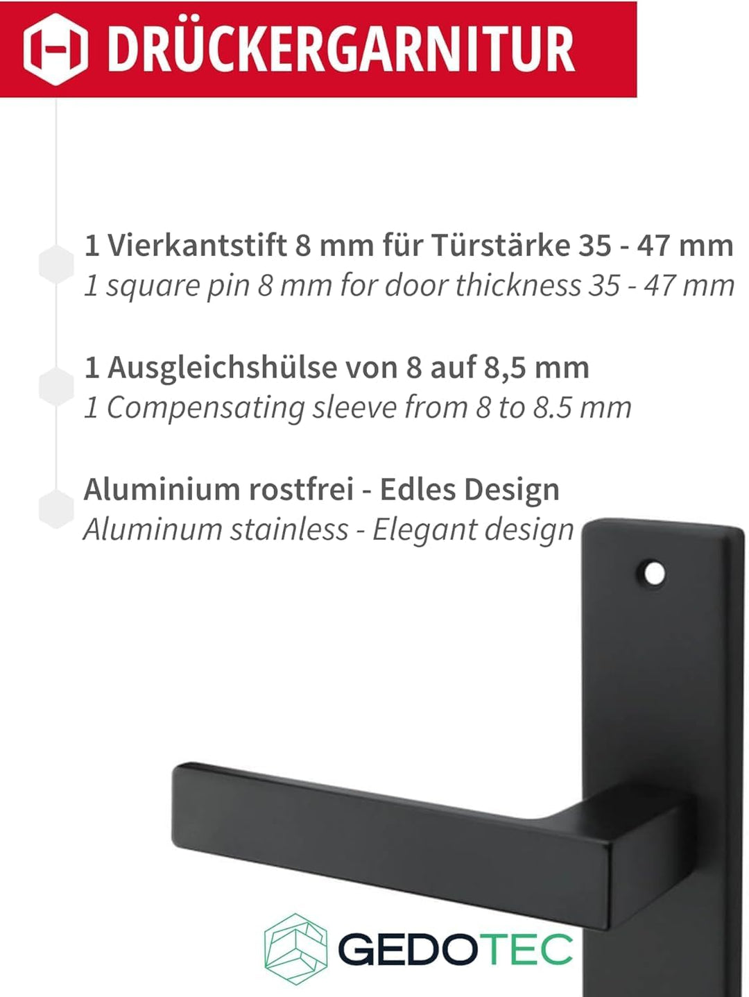 Gedotec Drückergarnitur Schwarz matt [BB - Buntbart] 1x Tür Beschläge Langschild I Türgriffe Innentü