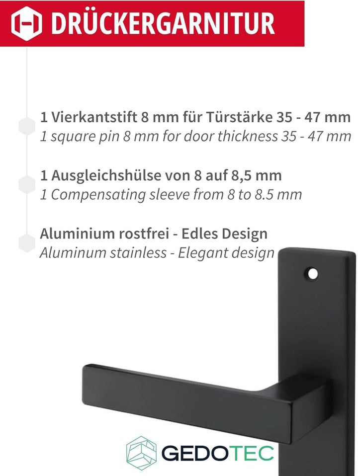 Gedotec Drückergarnitur Schwarz matt [BB - Buntbart] 1x Tür Beschläge Langschild I Türgriffe Innentü