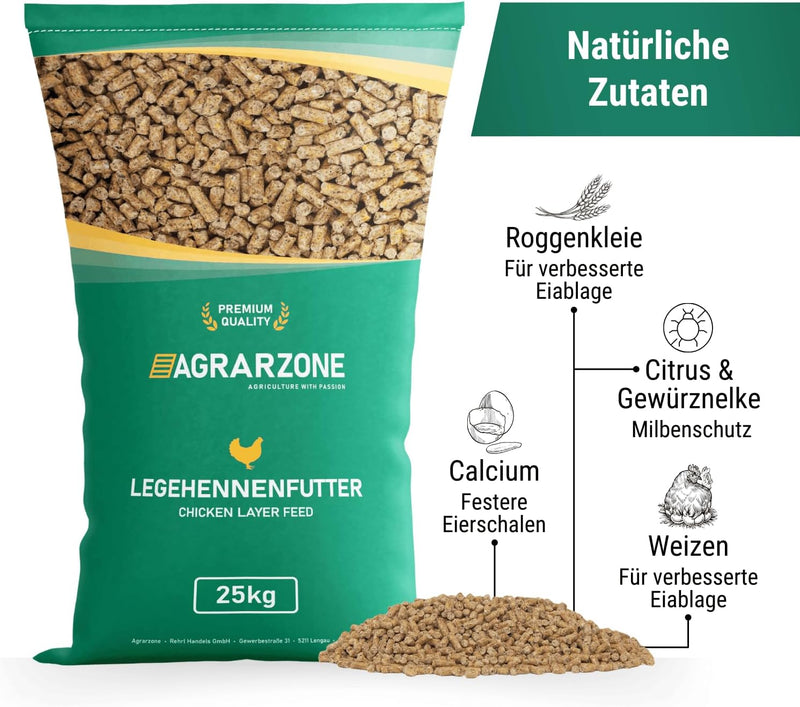 Agrarzone Hühnerfutter 25 kg gegen Milben Pellets - Pellets Futter für Hühner 25G - Schutz gegen Mil