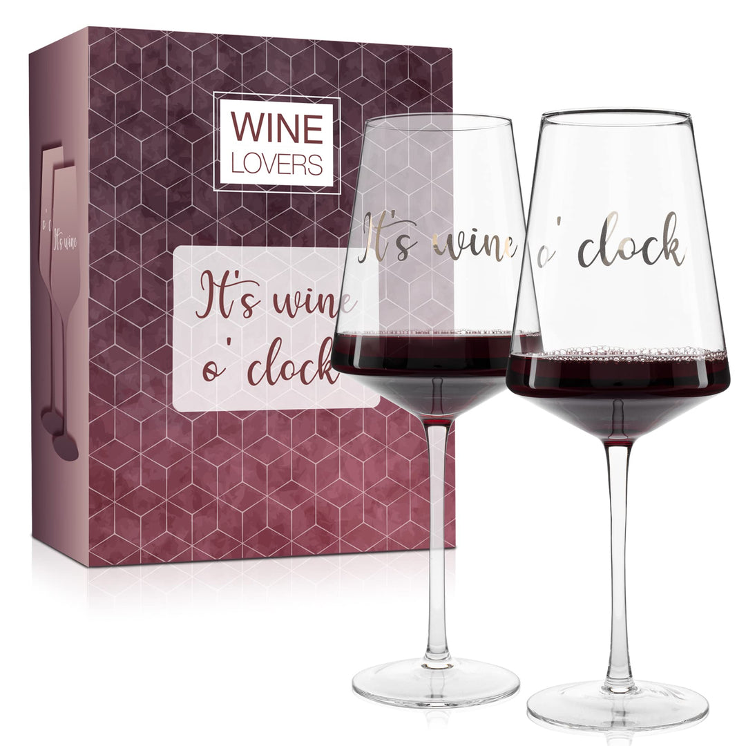 ILP 2er Set XXL Weinglas 750 ml - It's wine o'clock Geschenkset Wein Geschenk mit witzigem Weinglas