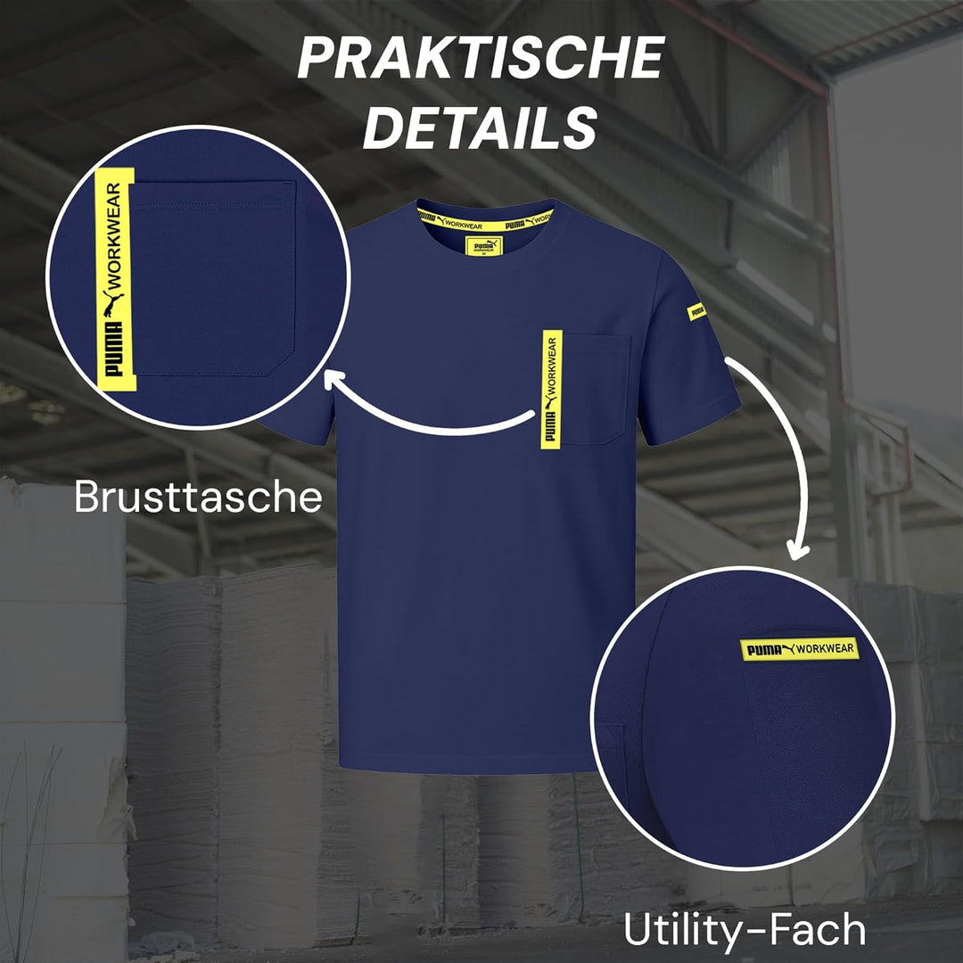 PUMA Workwear Advanced Kollektion - T-Shirts für Herren - Brusttasche und Utility Fach an der Schult