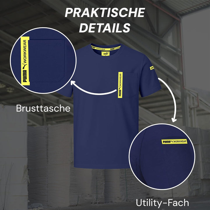 PUMA Workwear Advanced Kollektion - T-Shirts für Herren - Brusttasche und Utility Fach an der Schult