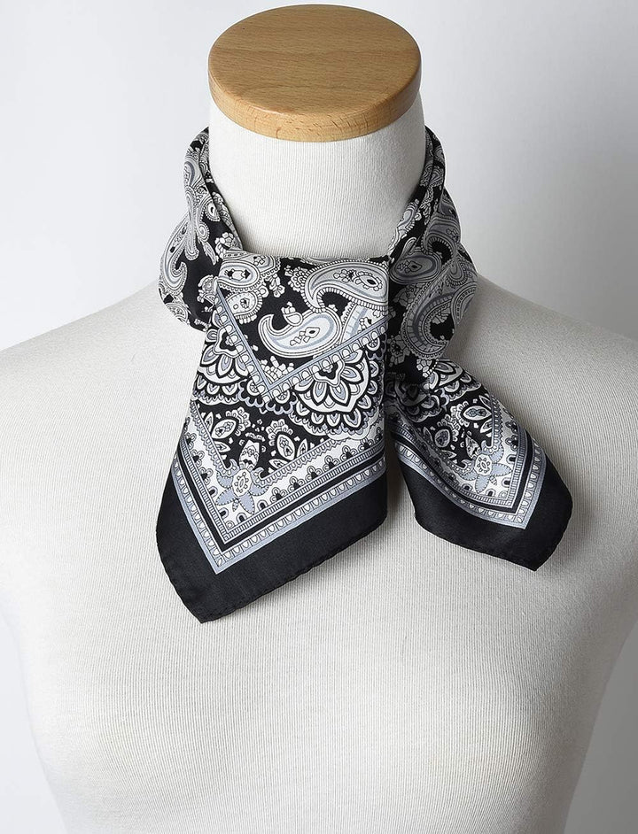 Corciova Damen Halstuch, 100 % Maulbeerseide, quadratisch, klein Paisley Weiss und Schwarz, Paisley