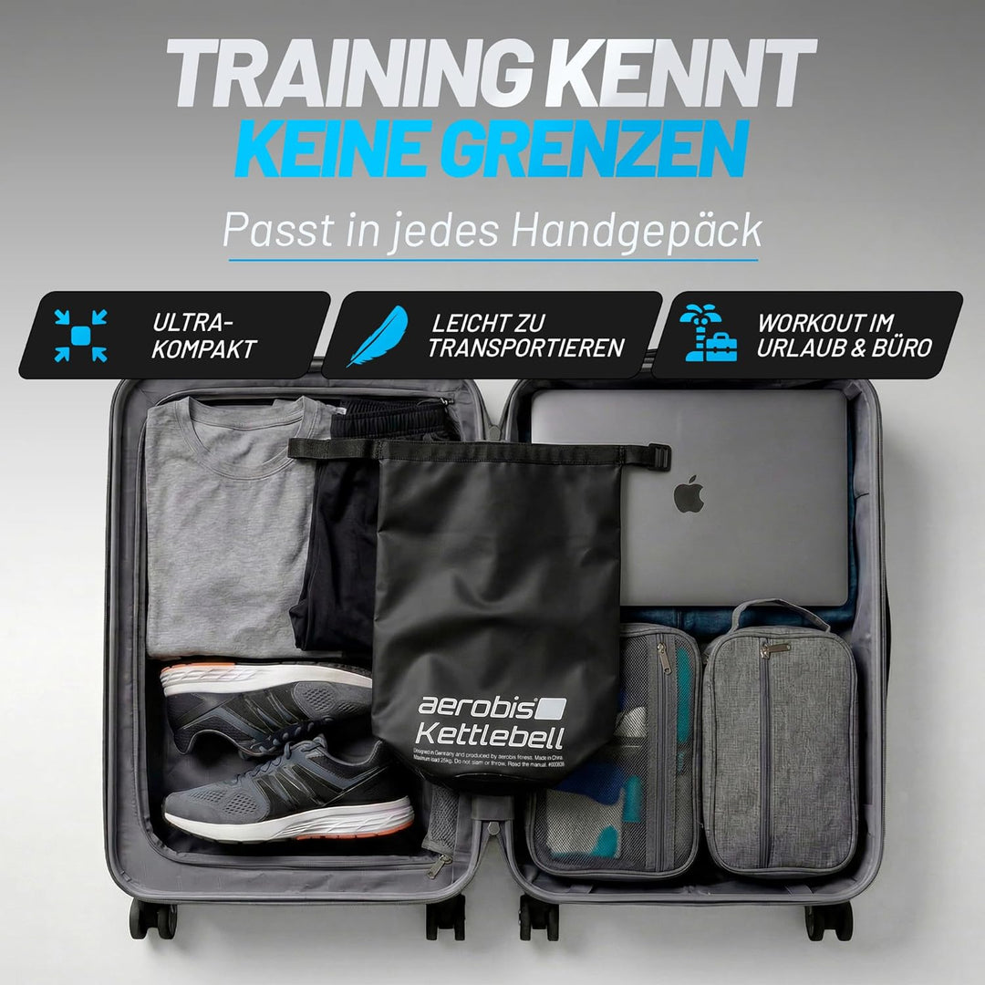 aerobis® Fitness Kettlebell | verstellbare Kugelhantel 1-25kg | variabel befüllbar mit Sand oder Sta