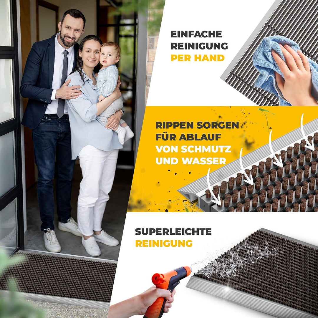Entrando Fussmatte 50x80 cm - Fussabtreter mit Bürsten für aussen, Braun | Wetterfeste Schmutzfangma