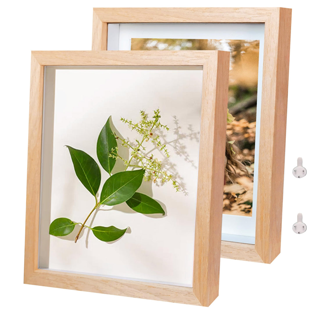 Houstimi 3D Bilderrahmen zum Befüllen Bilderrahmen Holz 13x18cm 2 Pack Natural Fotorahmen aus Massiv