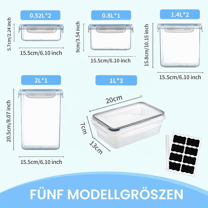 Vorratsdosen Set 8-teilig – 3×1L, 0.8L & 2×0.52L frischhaltedosen luftdicht + 2L & 1.4L vorratsdosen