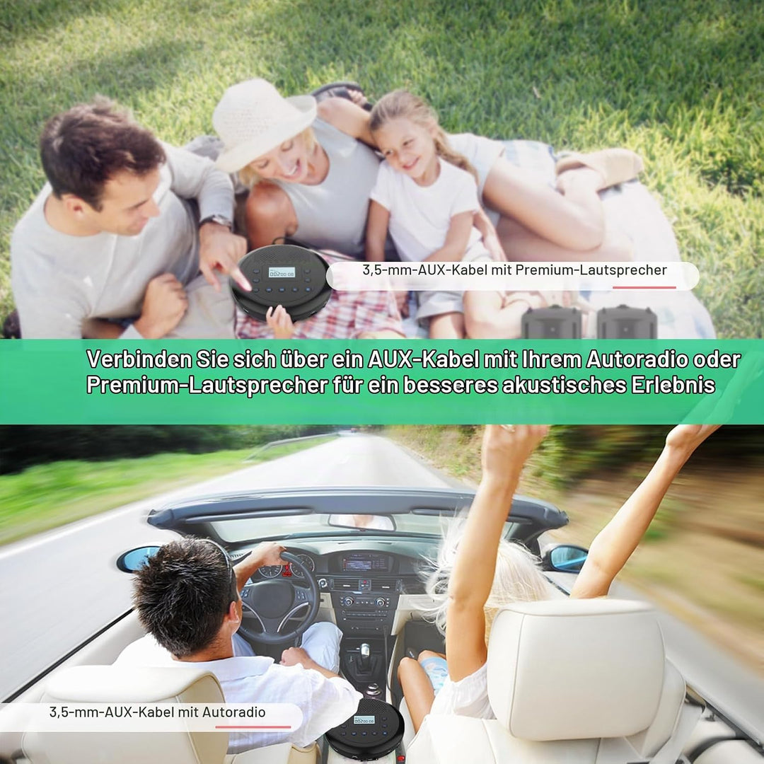 Tragbarer CD Player mit Lautsprecher, Wiederaufladbar Discman für Auto, Anti-Skip CD-Player klein fü
