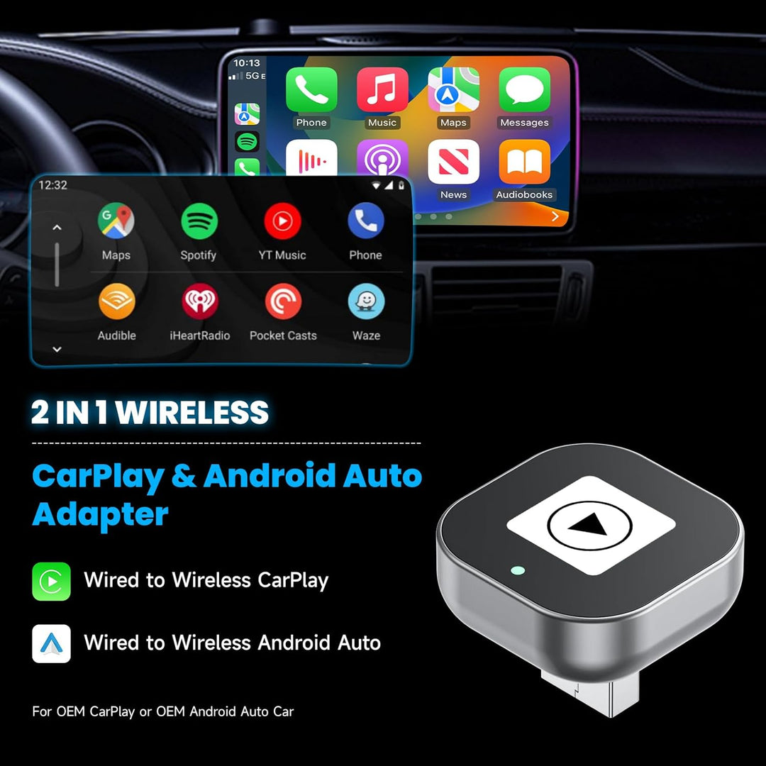 Spedal Wireless Carplay Adapter, 2 in 1 Android Auto Carplay Wireless Adapter Plug und Play, wandelt
