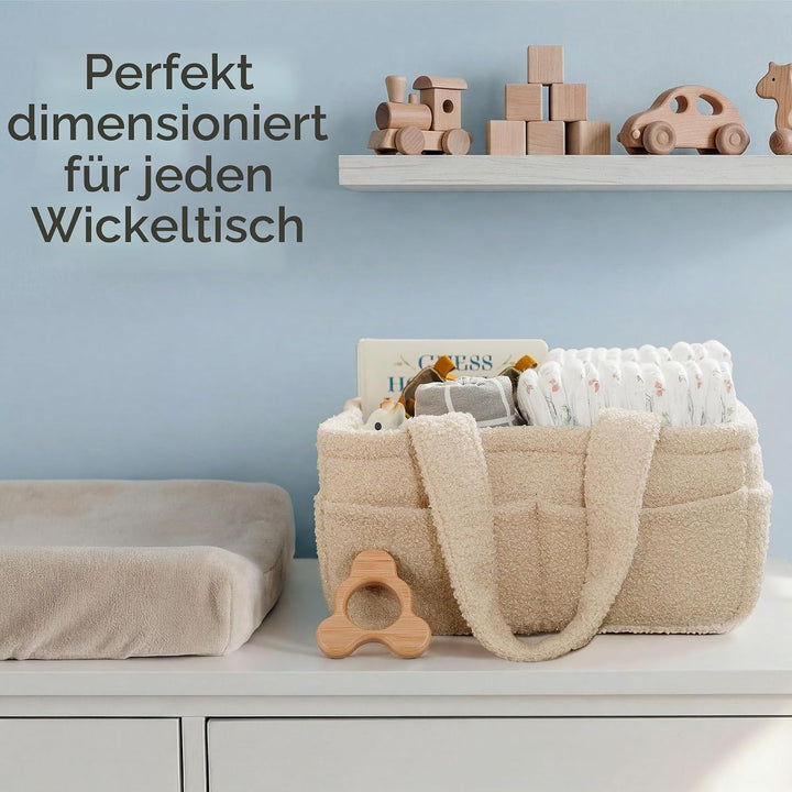 PUTSKA Fleece Nappy Caddy Organiser – Soft Teddy Fabric Baby Caddy with Handles, Portable Nursery St