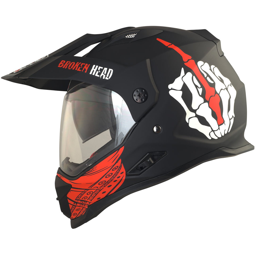 Broken Head Street Rebel Motocross-Helm rot mit Visier - Enduro-Helm - MX Cross-Helm mit Sonnenblend