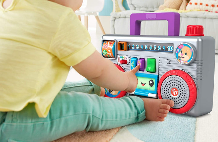Fisher-Price Lachen und Lernen, Ghettoblaster-Spielzeug mit Geräuschen, Geschenk für Babys ab 6 Mona