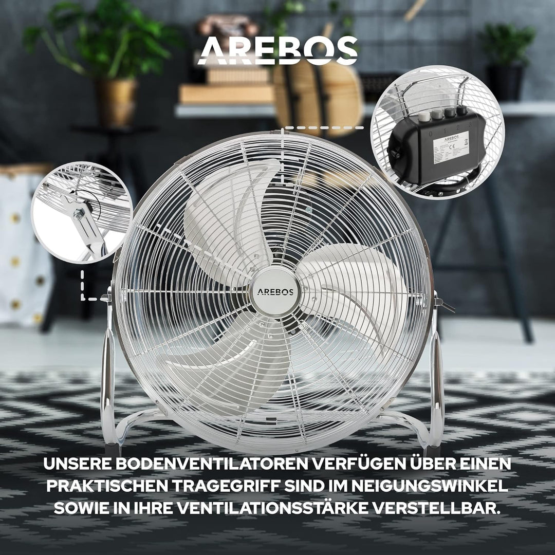 Arebos Bodenventilator Ø45 cm | Windmaschine Retro Stil | Ventilator | 3 Geschwindigkeitsstufen | ho