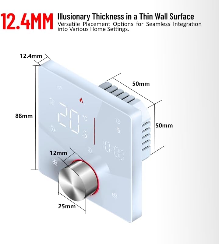 Smart Knob Thermostat for Underfloor Electric Heating/Gas Boilers, Remote Voice Control Programmable
