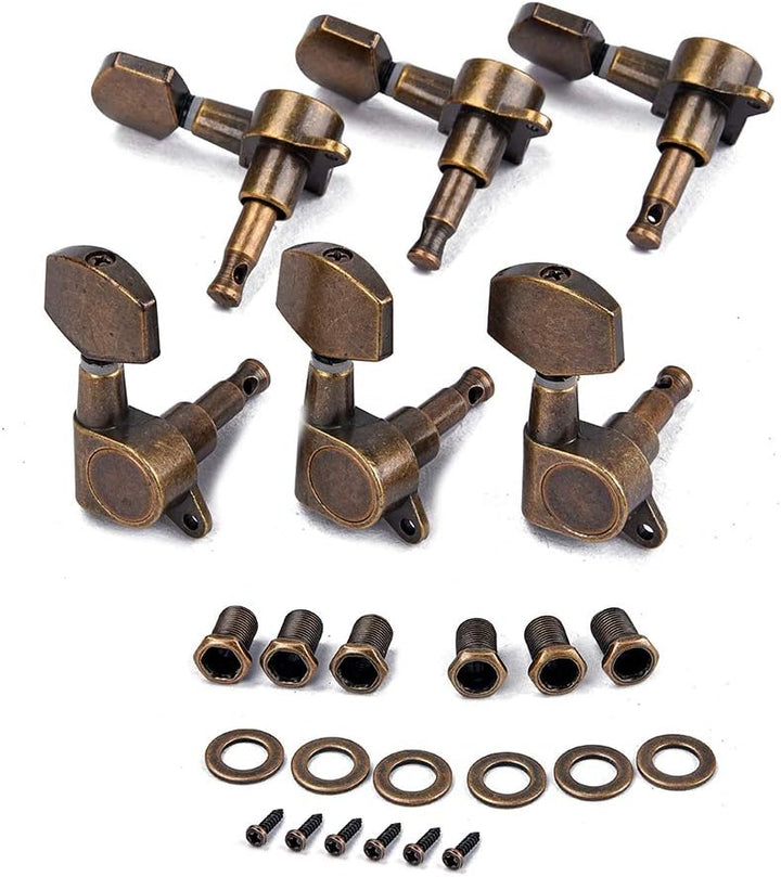 Alnicov Guitar Machine Heads Saiten-Tuning Pegs Tuner 3R3L für Akustik- oder E-Gitarren-Bronze