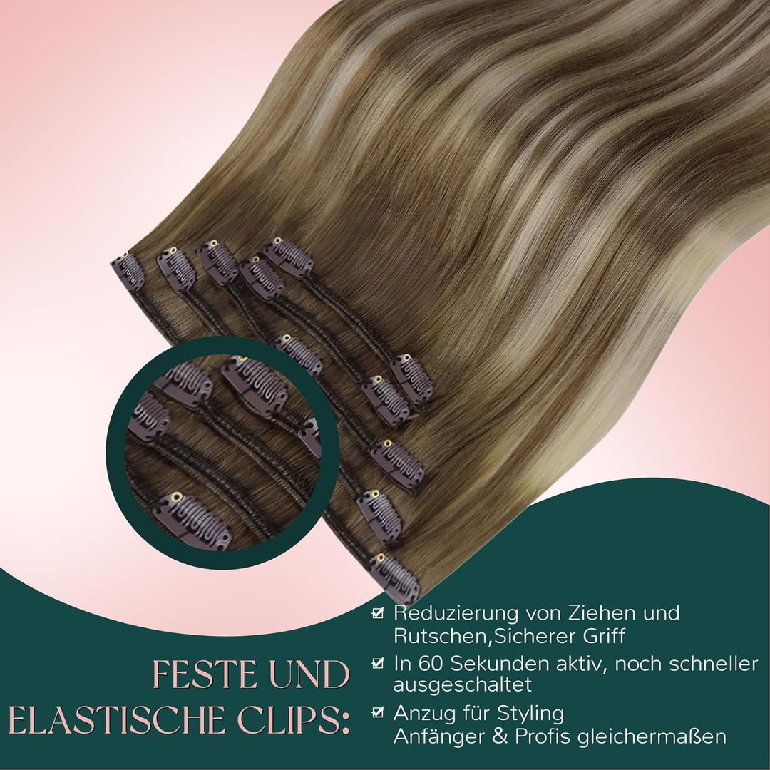 Easyouth Clip Extensions Echthaar Balayage Blond Echthaar Clip in Extensions Remy Haar Mittelbraun O