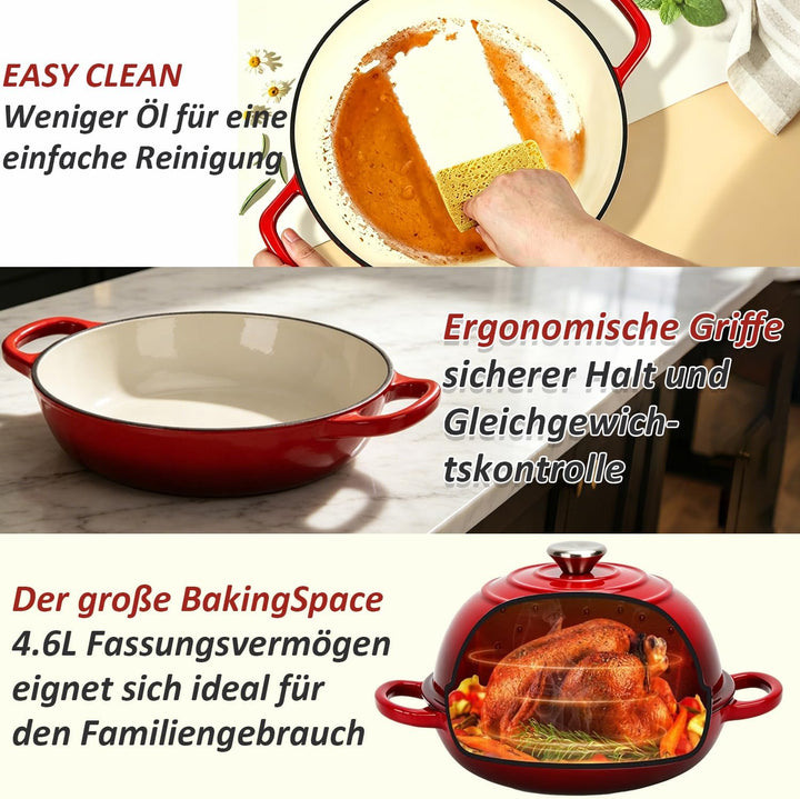 LINMAGCO Gusseisen Brotbacktopf mit Deckel & Gärkorb – Emaille Dutch Oven für Sauerteigbrot – 4,6L B