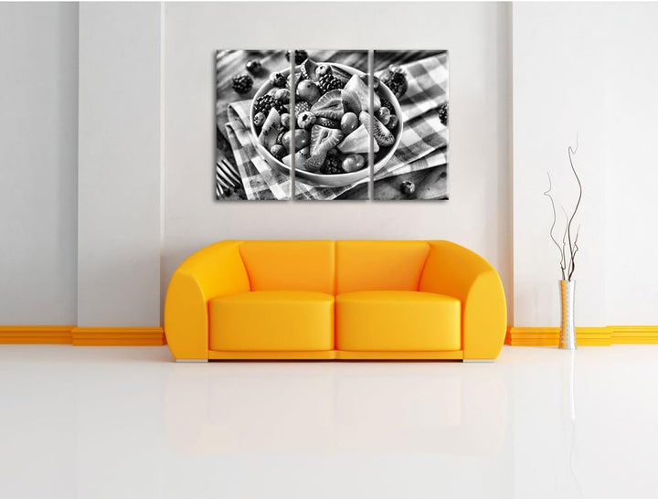 Pixxprint Gesunde Obstvielfalt / 3-Teilig/Gesamtmass 120cm Leinwandbild bespannt auf Holzrahmen/Wand