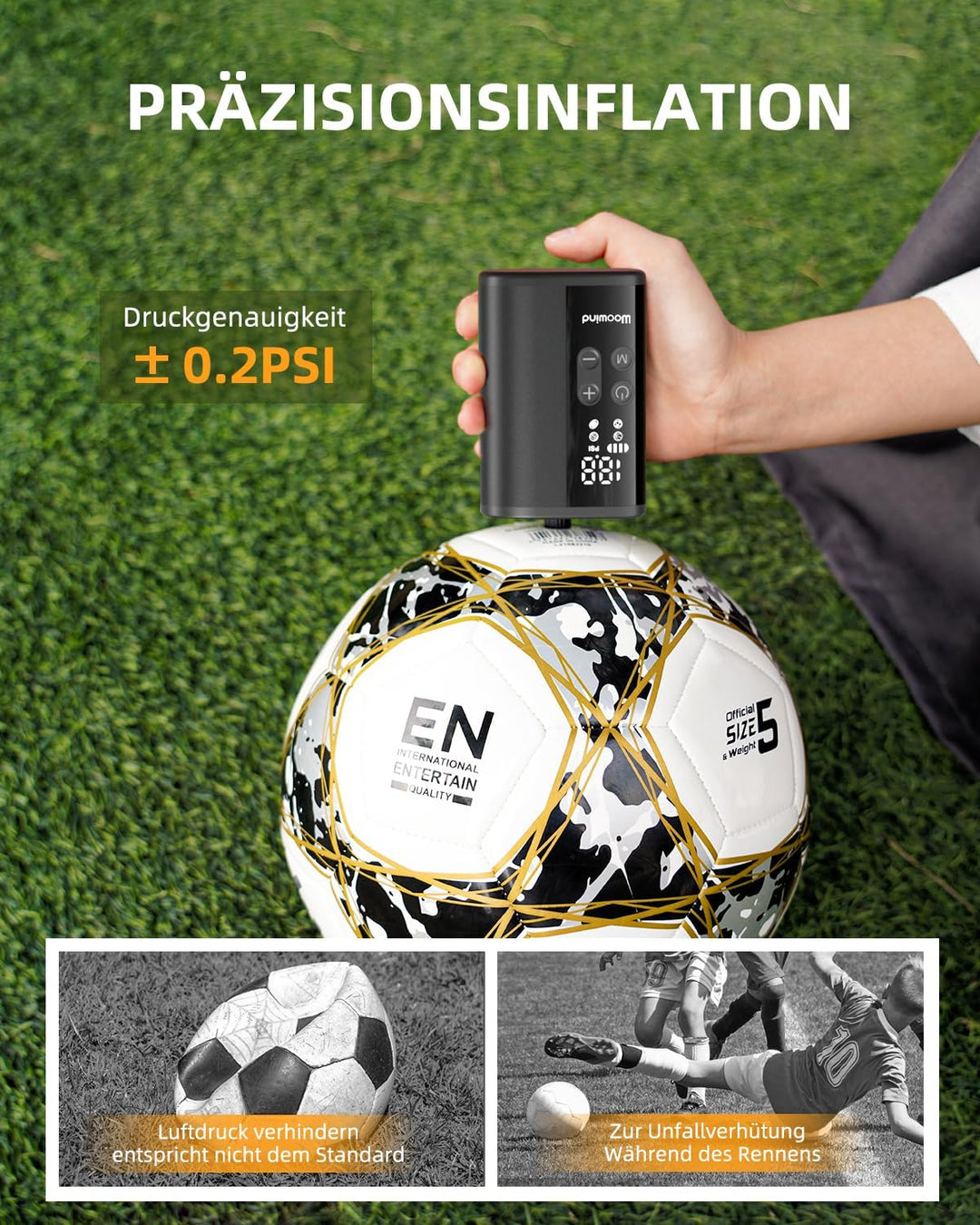 Woowind P101 Ballpumpe Elektrisch mit 12 PSI, 4000mAh Power Bank, LED Licht, Auto-Stop, für Fussball