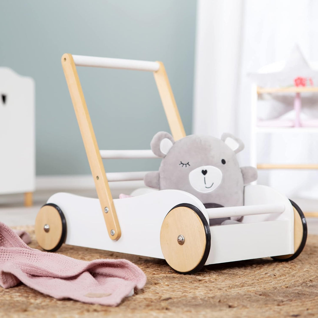 roba Lauflernwagen Scarlett für Babys - Lauflernhilfe für Kinder - Puppenwagen mit rosa Textilien -