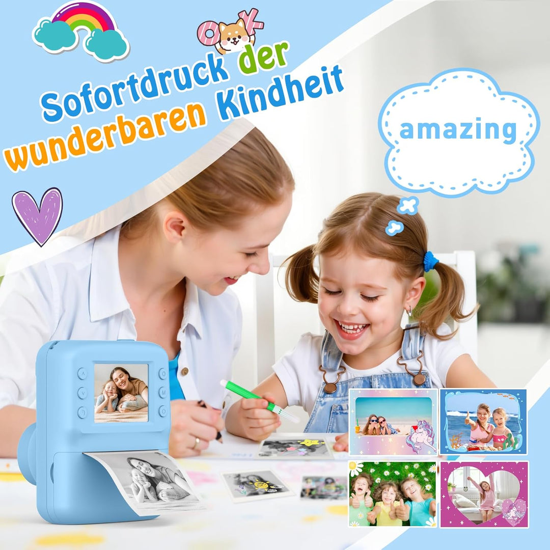 Kinderkamera Sofortbildkamera, 2.4" HD Bildschirm Kinderkamera mit 32 GB Spielzeug ab 3 4 5 6 Jahren